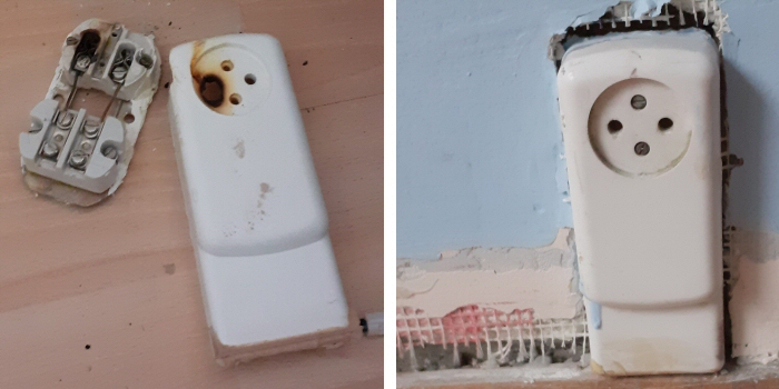 Földeletlen túlterhelt és kiégett padlódugalj balra, még ép jobbra.