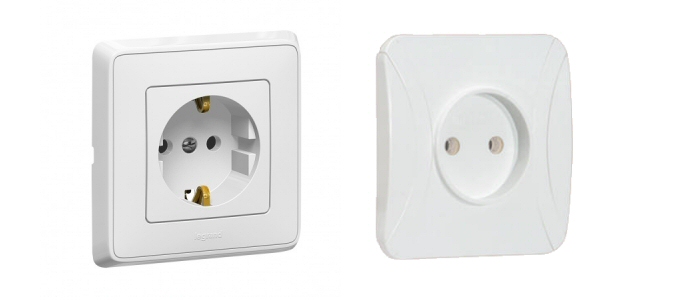 Földelt és földeletlen dugalj falba süllyesztett kivitelben.